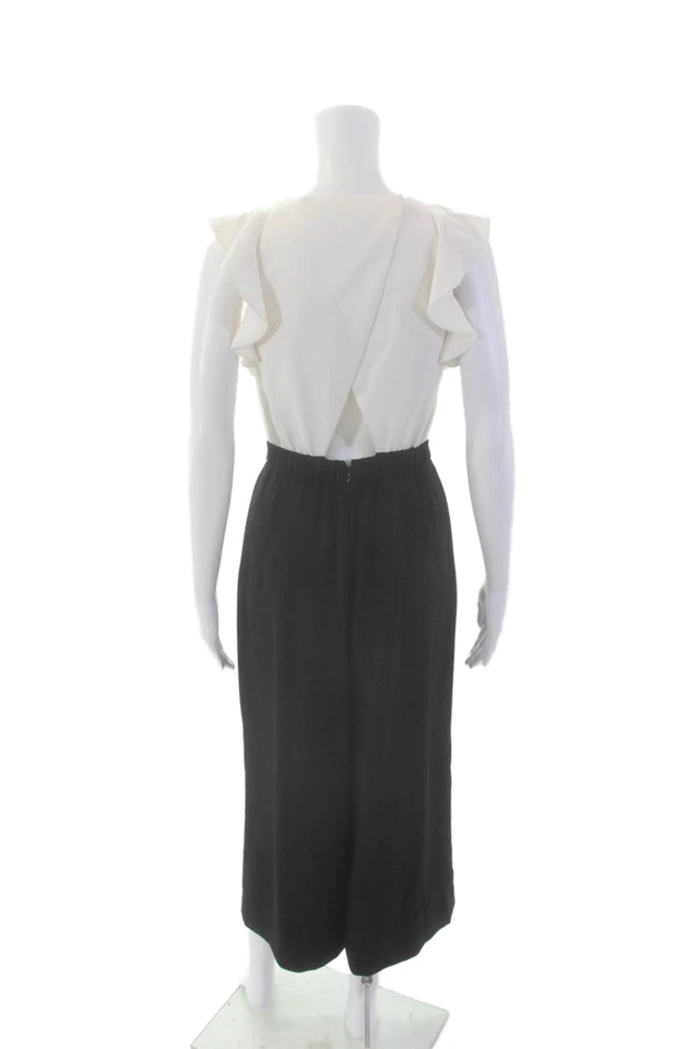 J Crew Womens Ruffled Short Sleeve Crew Neck Jumpsuit Black White Size 00 - Image 3 of 4