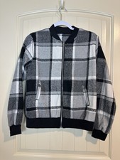 Women's black Plaid Flannel Zip Up Jacket Size Small
