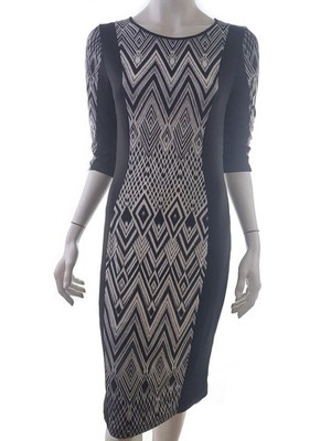 MILE GABRIELLE Damen Bodycon-Kleid Gr. S Schwarz 3/4 Ärmel Midi Runder