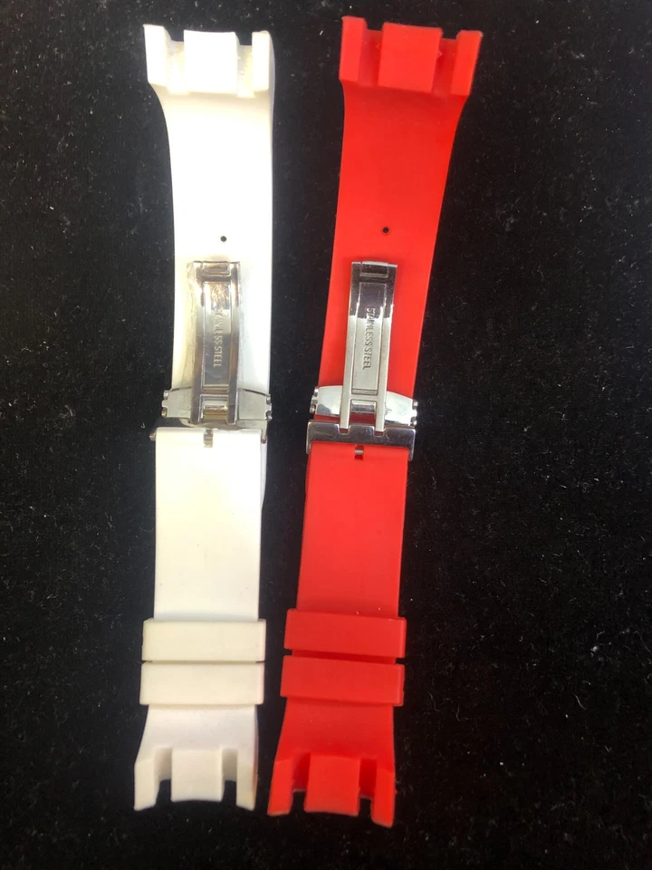 Banda de goma blanca o roja de 24 mm con cierre de color de acero, se adapta a reloj Joe Rodeo Master Foto 3 de 4