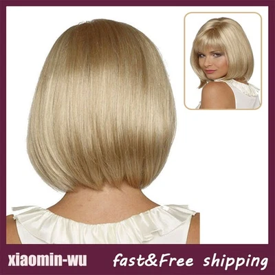 PAKASEPT Womens Short Straight Hair Wigs Ladies Natural Cosplay Full Wig Golden +Wig Cap