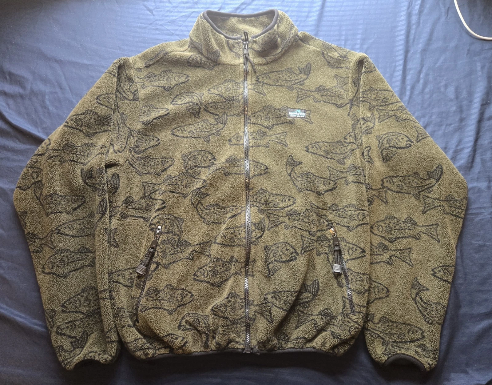 Wyoming Wear Trout Fish Printed Dark Green Fleece Full Zip Size M