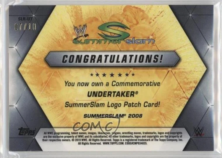 2019 Topps WWE Summerslam Logo Card Gold /10 Undertaker #SLR-UT Patch - Image 2 of 2