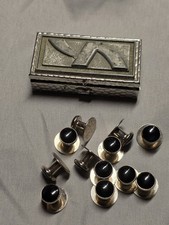 Set Of 12 Vintage Tuxedo Shirt Studs  VTG Case Wedding Or Formal Attire