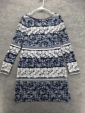 Eliza J Dress Womens 4 Blue Knee Length Sheath Boat Neck Long Sleeve Floral