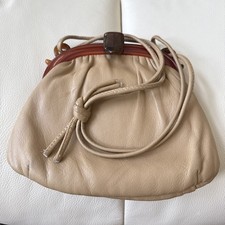 And Mid Century Beige Leather and Tortoiseshell Lucite Purse Handbag
