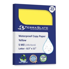 Waterproof Paper, Rip-Proof Colored Paper, Yellow, 25 Sheets, 5 Mil (24lb Bon...