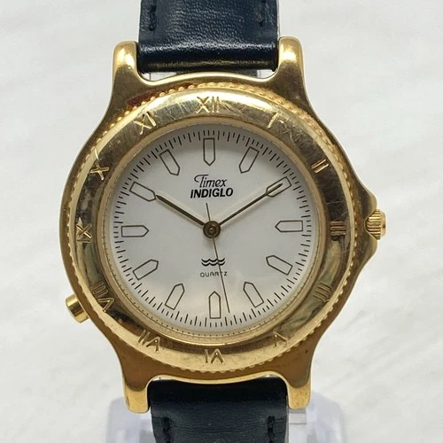 Vtg Timex Watch Women 31mm Gold Tone NO INDIGLO Leather Band New Battery 1995 8"