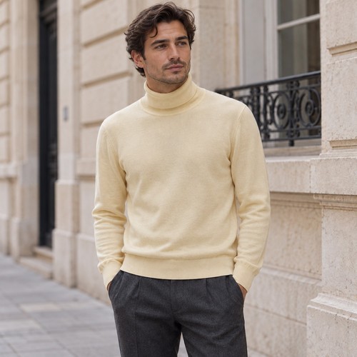 Sandro, Sandro Paris Mens M Fine Knit Wool Turtleneck Sweater Parisian Quiet Luxury