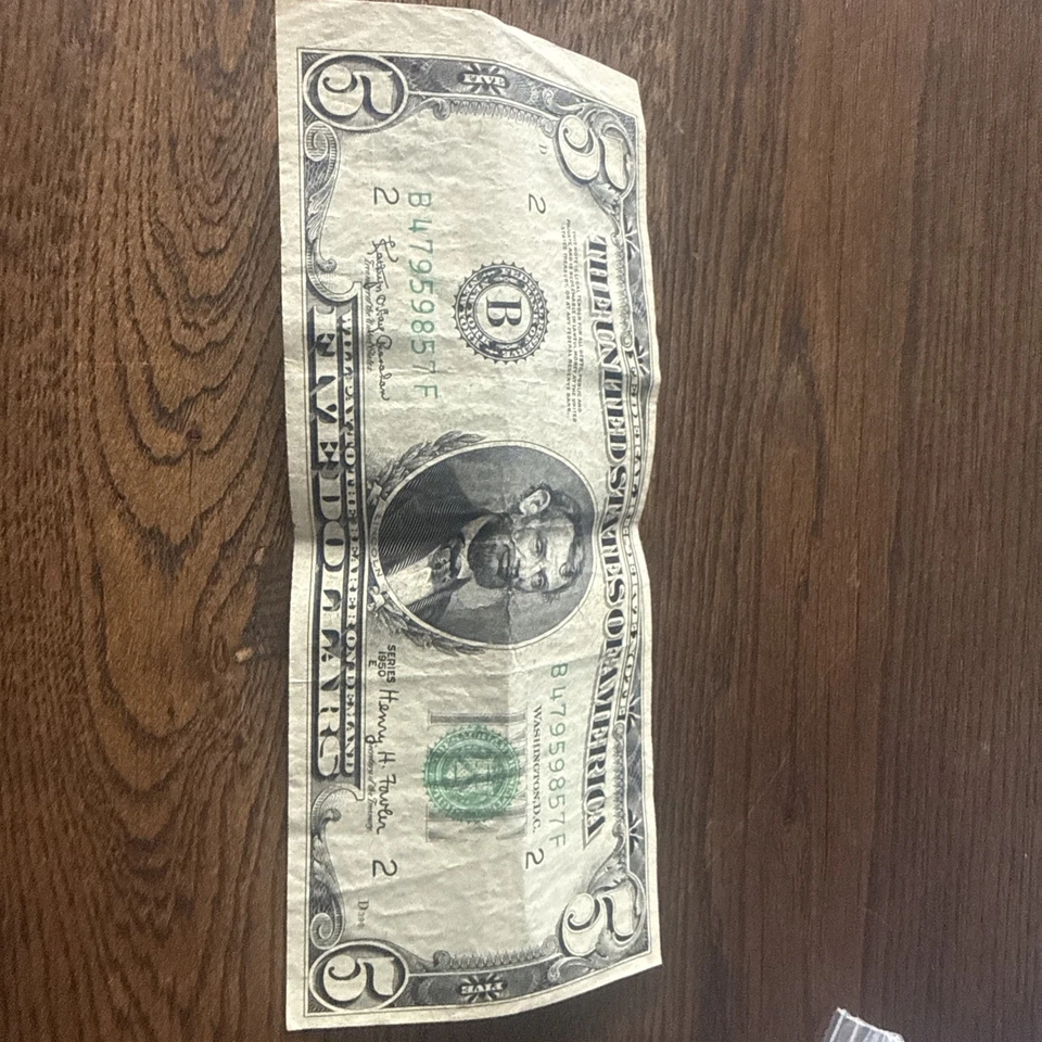 1950 Federal Reserve Note $5 Serial B 47959857 F - Image 4 of 4