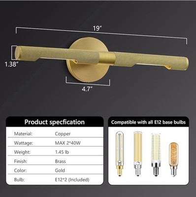Museum Gallery Picture Light for Wall19 Long Gold Brass Dimmable with E12 Bulb