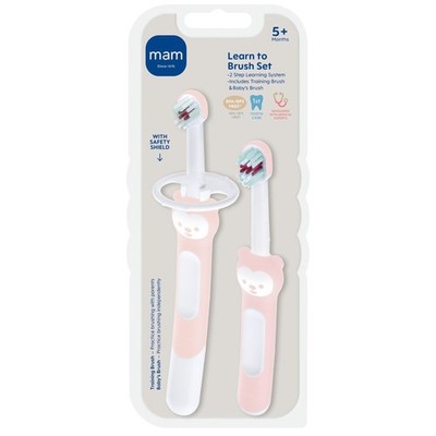 MAM Learn to Brush Set (1 Baby's Toothbrush, 1 Count (Pack of 1), Pink 