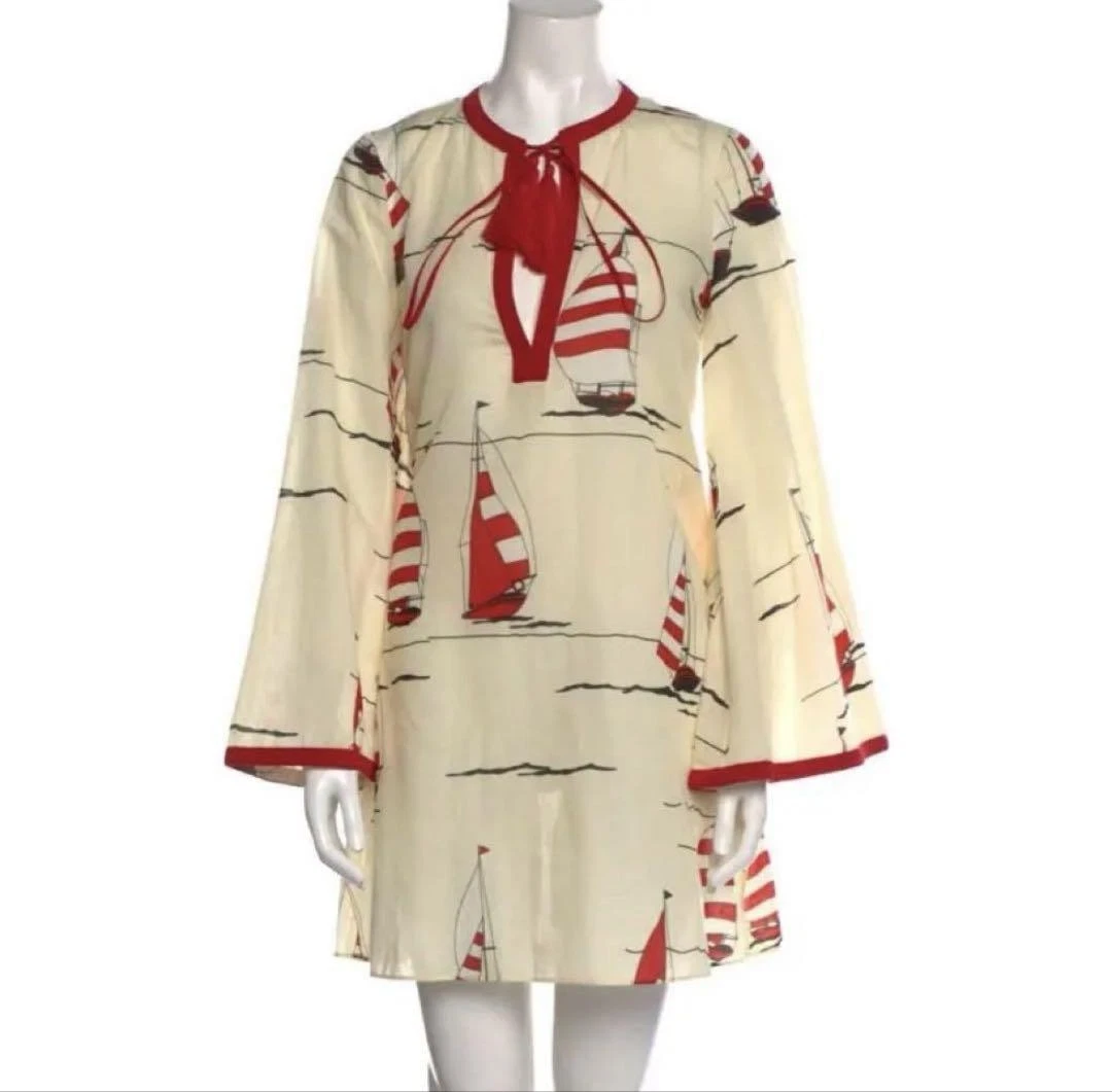 Gucci robe marin imprimé nautique chemisier ruban m6_0418