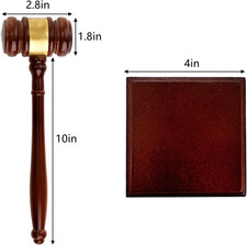 Brown Wooden Gavel and Block Set, Handcrafted Wood Hammer Court with Square S...
