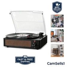 Vintage Bluetooth Vinyl Record Player with Built-in Speakers - 3-Speed Turntable