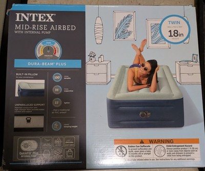 INTEX 18in Twin Mid Rise Air Bed Dura Beam Plus (With Internal Pump & Pillow)
