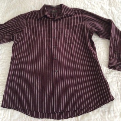 Arrow Mens Shirt Size Medium 15(32-33) Button Up Long Sleeve Burgundy Stripe 