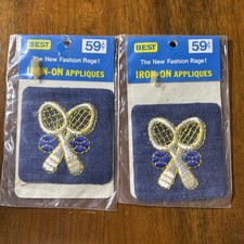 Vintage Denim Iron On Appliqué Patches Tennis Racquet and Ball Lot of 2 USA Made