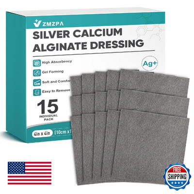 Ag Silver Calcium Alginate Wound Dressing 4x4 Non Stick Soft Absorbent Gauze 15