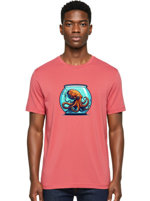 Octopus-In-Fishbowl-2 Mens Graphic Tee, 100% Cotton, Casual Summer Wear