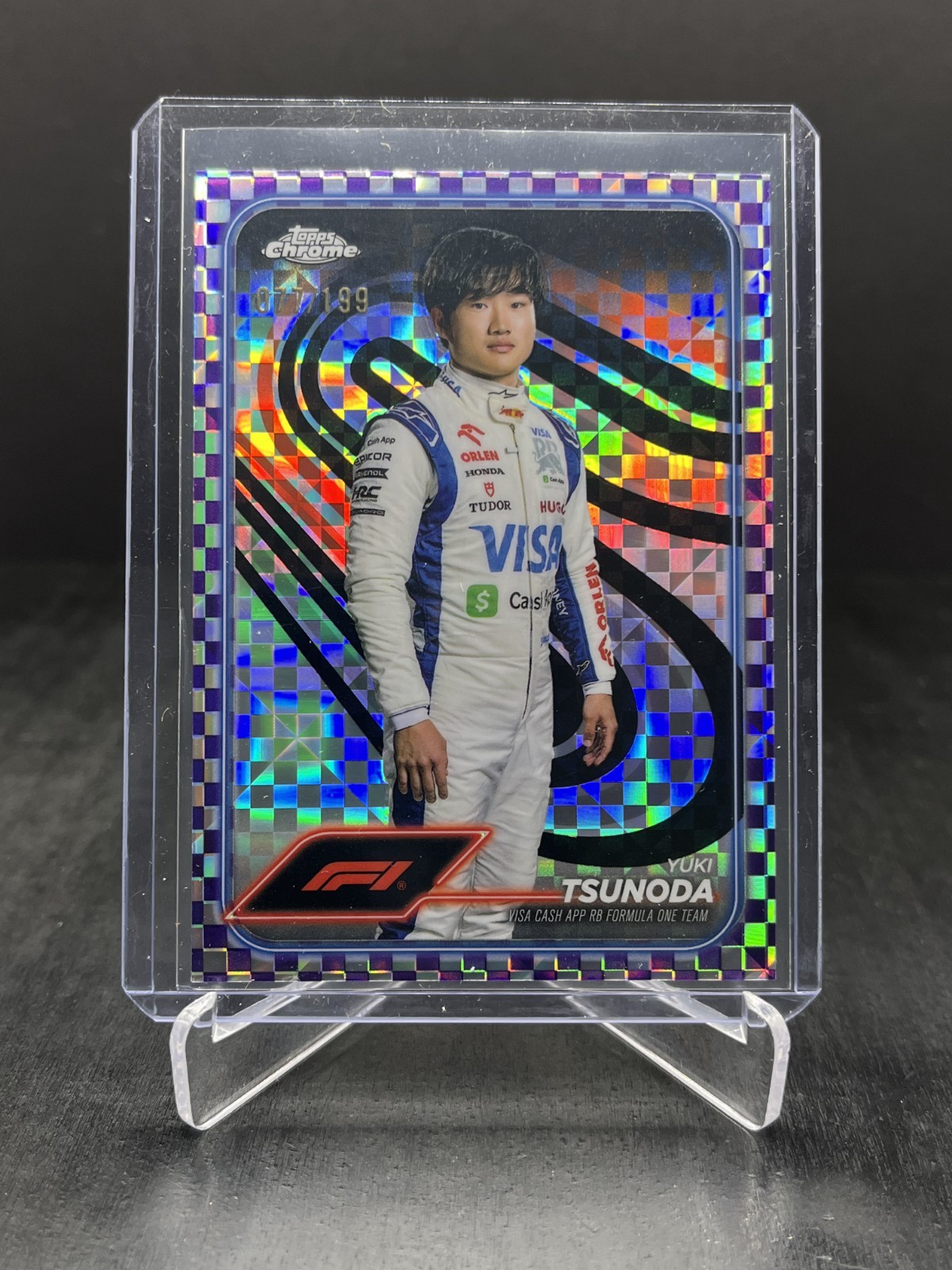 2024 Topps Chrome Formula 1 F1 Yuki Tsunoda Portrait Purple Checker 077/199 #17