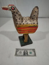 Folk Art Wood Chicken Hand Painted & Carved Farmhouse Large 11.5"Tall 8.5"Long