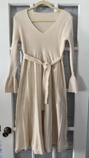 SHEIN Women's L Cream Ribbed Knit Long Sleeve Midi Sweater Dress | SKU 0276