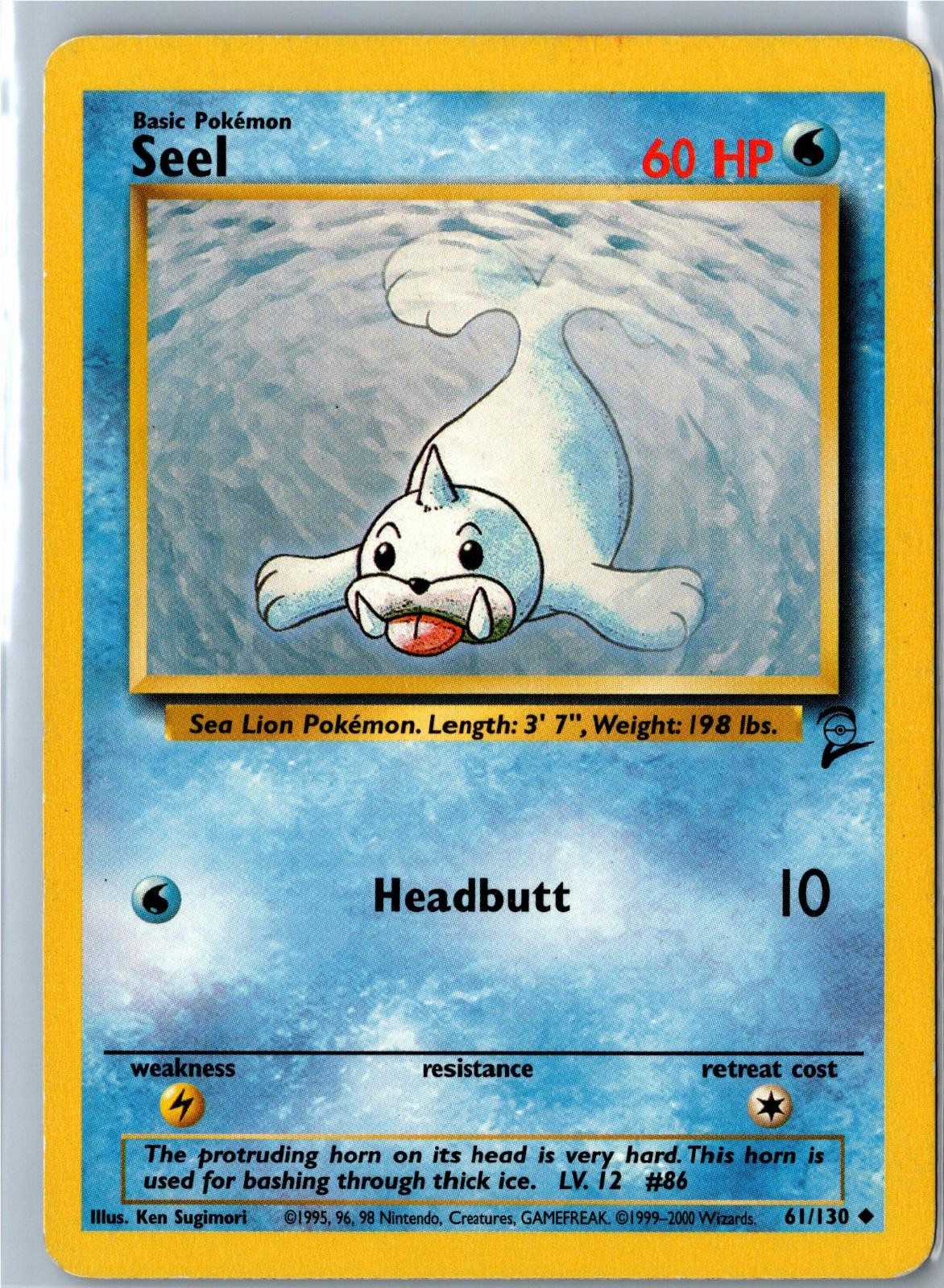 Vintage Pokemon Card - Seel Base Set 2 61/130 Uncommon Heavily Played