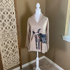 Inoah Art to Wear Beige Dog Print Cowl Neck Tunic Top Size S - Made in USA