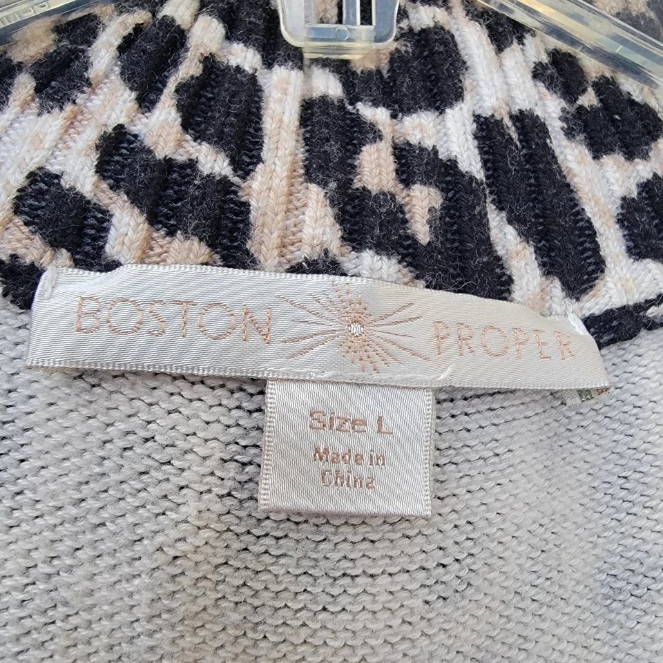Boston Proper Leopard Print Cardigan Sweater Cotton Silk Wmms Sz Large Zip Cozy - Image 3 of 4
