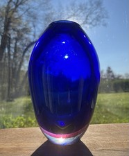 Murano Sommerso Vase Cobalt Pink Cased 1960  s Wow Color Vintage