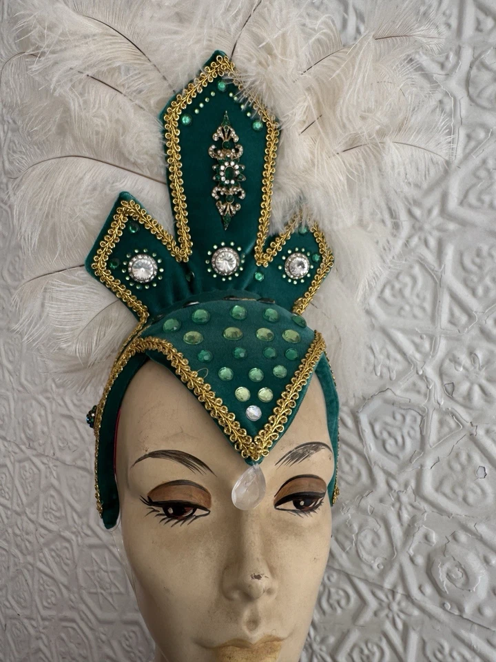 Tocado Pluma Showgirl-Teatro-Disfraz-Baila-Arrastrar-Burlesco-Glam-Estrás Foto 4 de 4