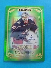 2019-20 Elvis Merzlikins Upper Deck Stature GREEN Rookie Auto RC Autograph /85