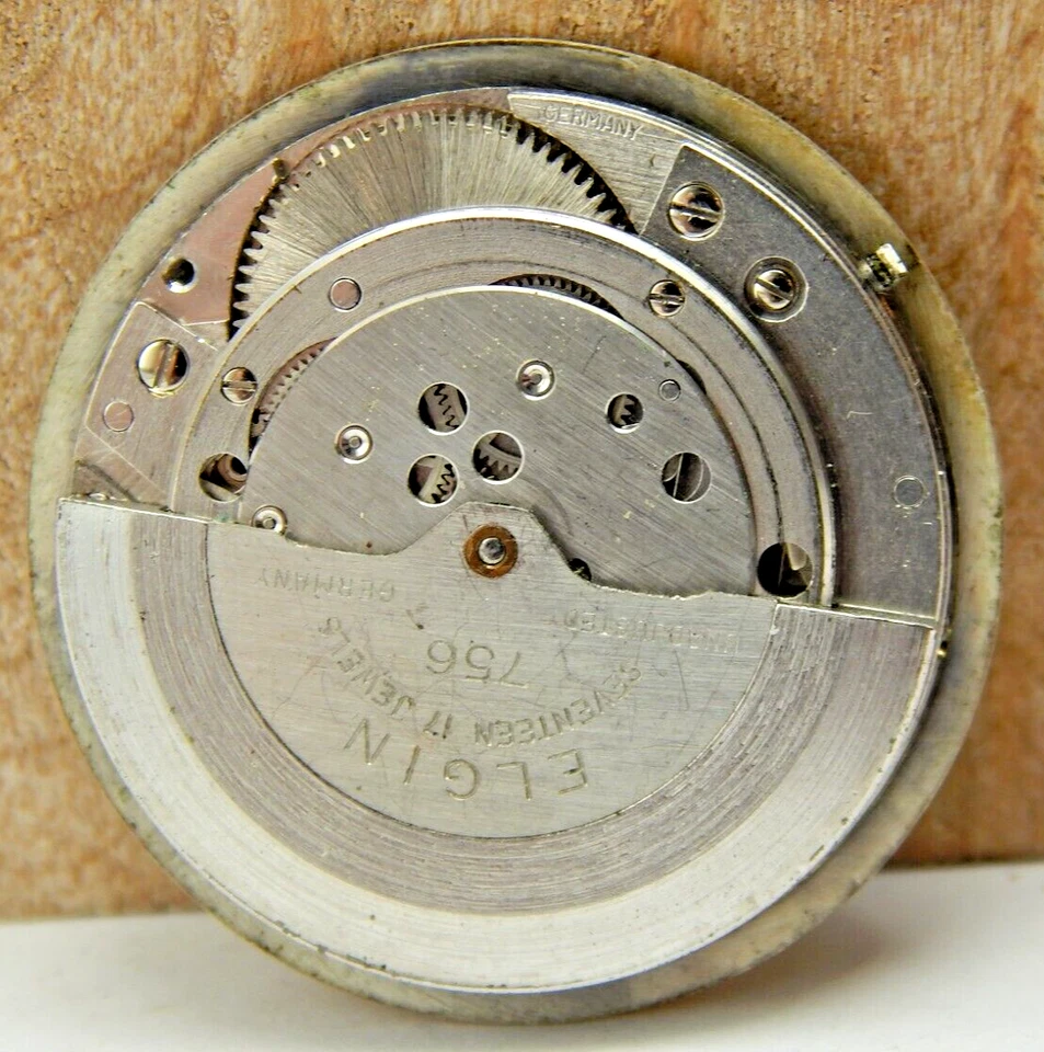 Vintage Elgin 756 PUW 1260 automatic men's wrist watch movement w/ dial & hands - Image 3 of 4