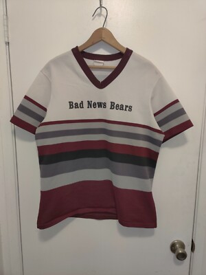 Vintage Bad News Bears Jersey Large 70s 80s Stripe Slogan V Neck Cute Movie VTG