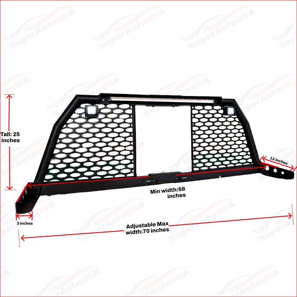 Adjustable Matte Black Headache Rack with LED Lights | Universal ...