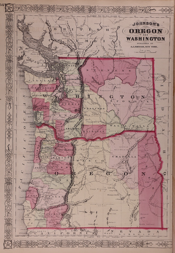 1874 Map WASHINGTON TERRRITORY - INDIAN LANDS + OREGON by A. J. Johnson (13x18)