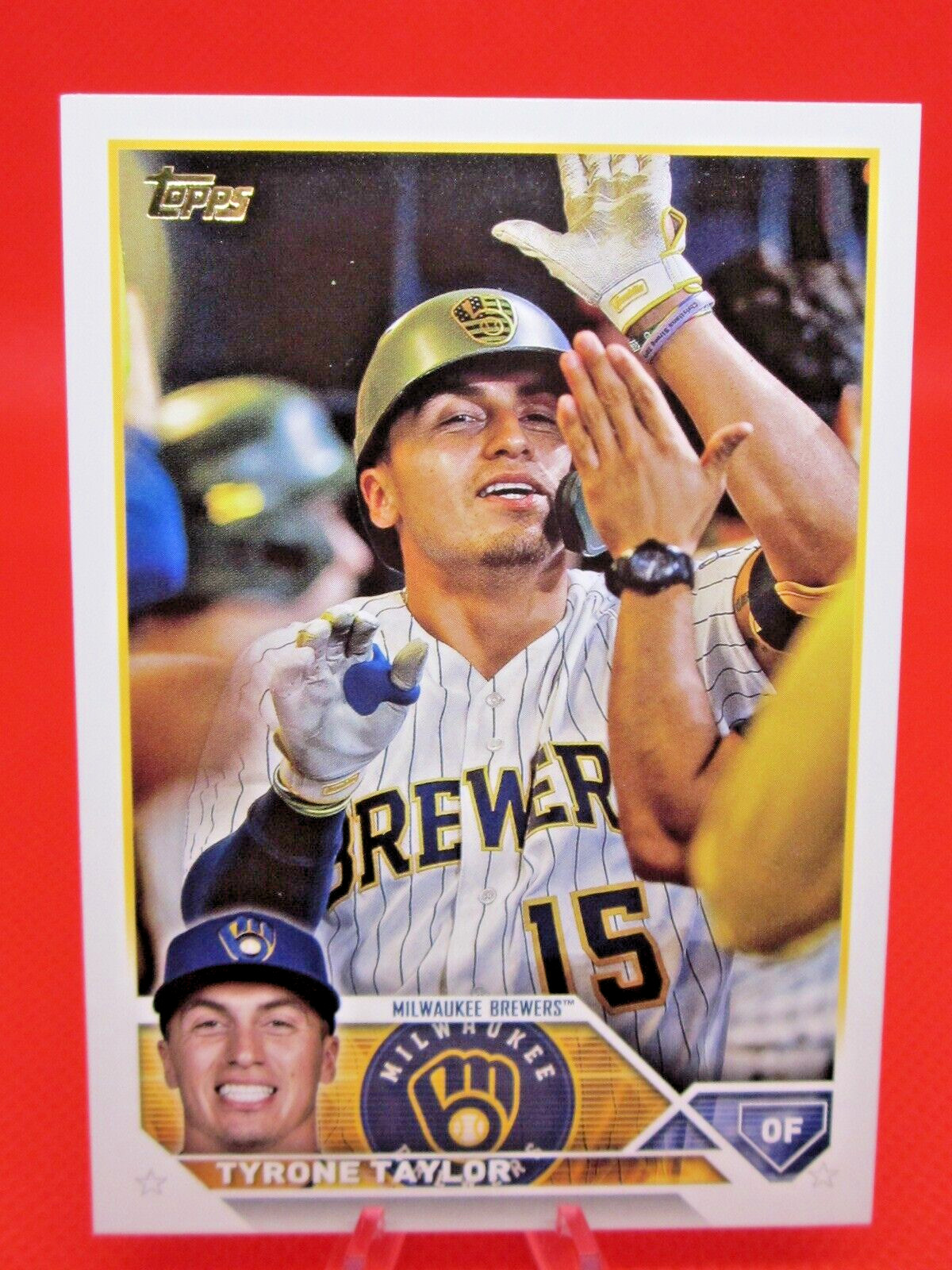 2023 TOPPS SERIES 1 #61 TYRONE TAYLOR SSP GOLDEN MIRROR VARIATION MIL BREWERS