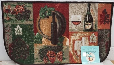 SLOPPY CHEF PRINTED NYLON KITCHEN RUG (nonskid)(18"x30") WINE & GRAPES PATCHWORK, D shape,SC