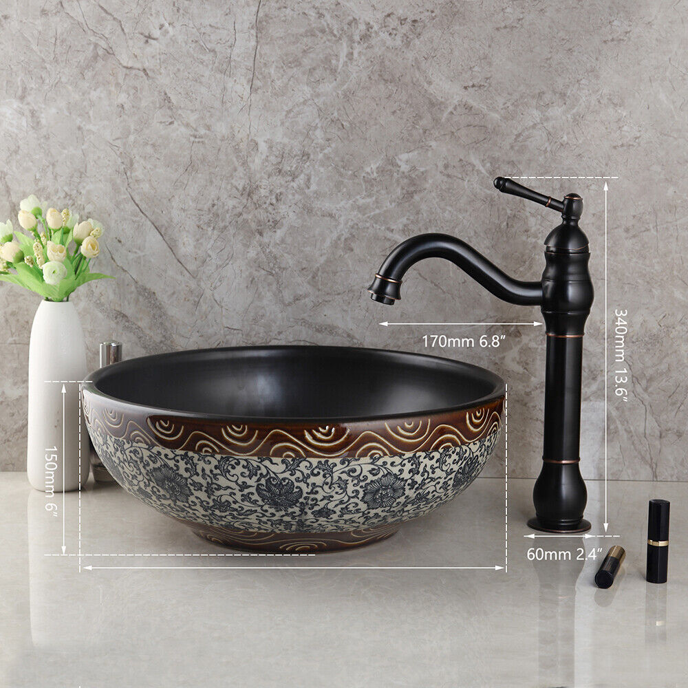 Round Bathroom Bowl Wash Basin Tempered Glass Sink Faucet Set Ebay