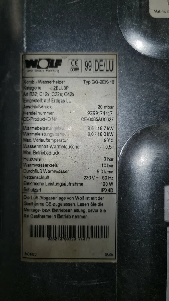 Gastherme Wolf - Typ GG-2EK-18 zum Ausschlachten - Bild 2 von 4