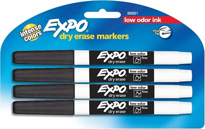 Expo Marker Dry Erase White Board Fine Point 4/Pk Black School Office Home