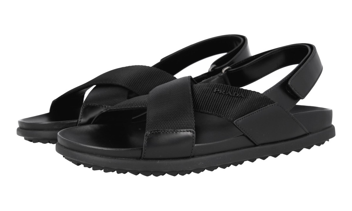 PRADA CRISSCROSS SANDALS SHOES SLIDES 4X3209 BLACK NEW