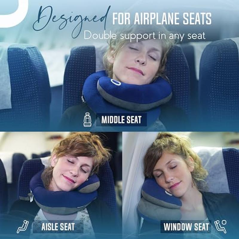 Ergonomic Travel Pillow with Double Support for Neck and Chin Easy to Clean