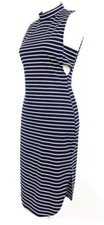 Romeo Juliet Couture Women's Blue & White Striped Knee Length Dress Size Large