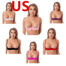 Women Bra Top Straps Quarter Cup Open Tip Nippleless Bralette Lace Underwired