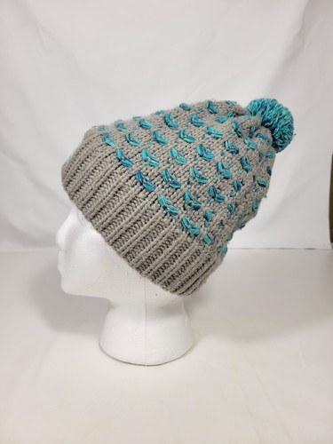North Face Mint Gray Blue Beanie Hat With Pom Youth M - Picture 2 of 11