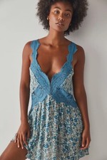 NWOT Free People All We Know Floral Lace A-line Mini Slip Dress Navy Blue Medium