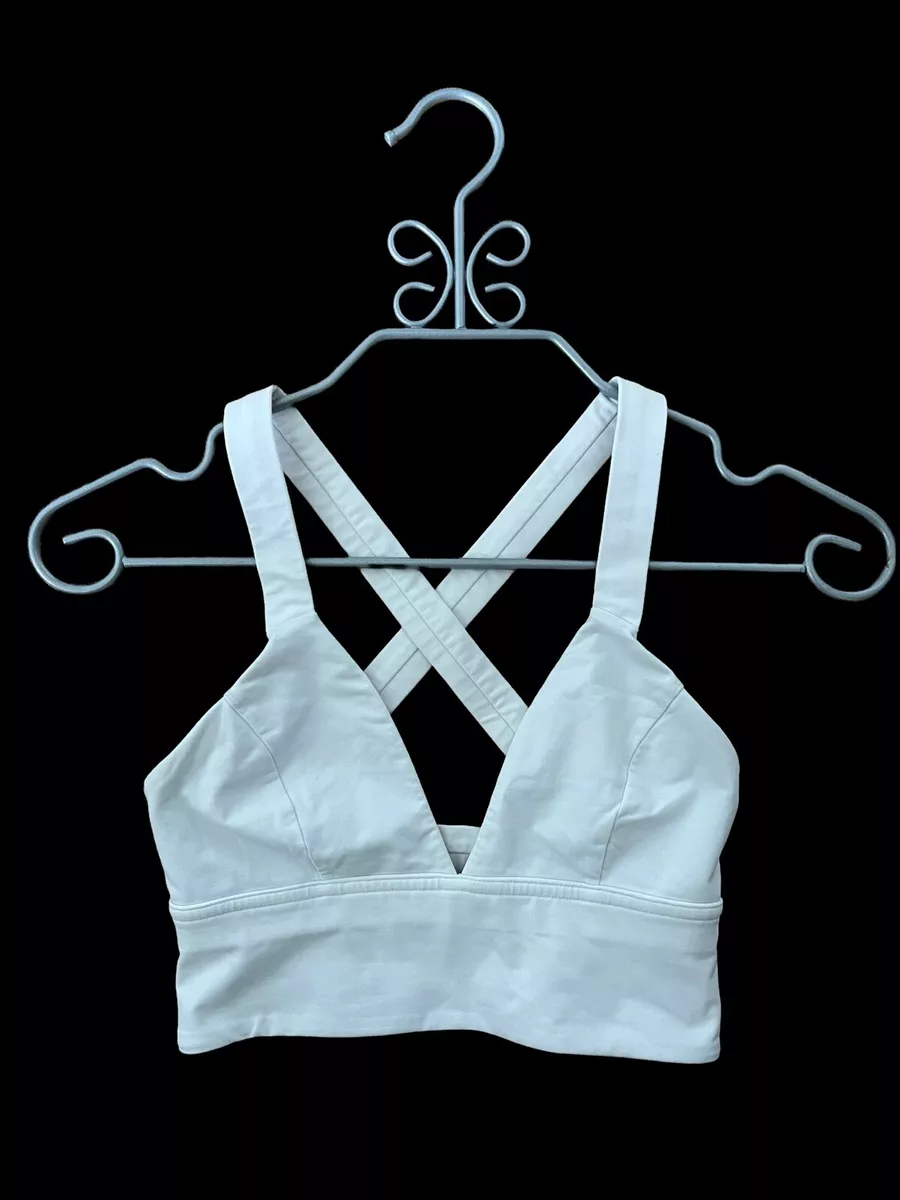 Lululemon White Thick Strap Removable Padded Sports Bra Deep V Neck - Sz 2