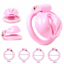 Lightweight Pink Male Chastity Cage With 4 Ring Small Chastity Device Lock Belt~
